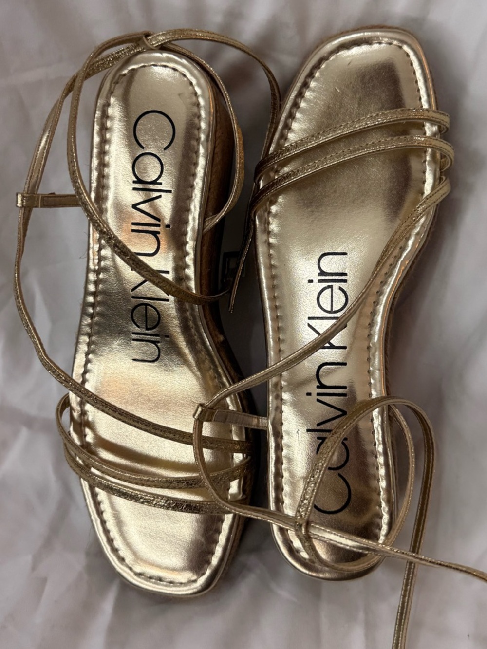 Calvin Klein Metallic Gold Wrap Lace-Up Platform Sandals